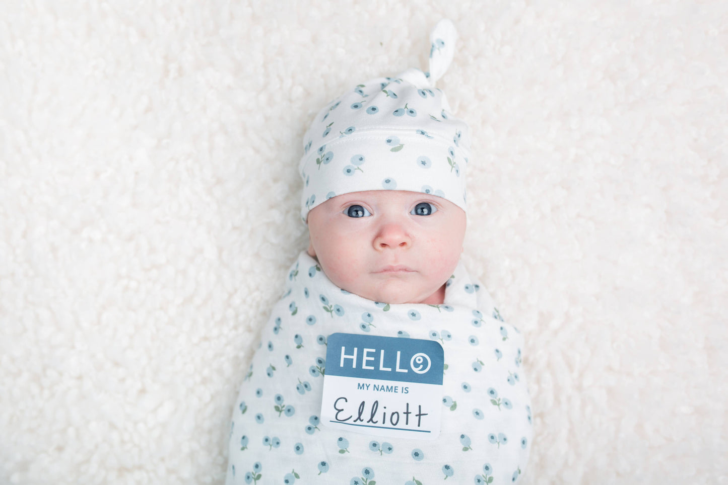 Hello World Blanket & Knotted Hat Set - Blueberries