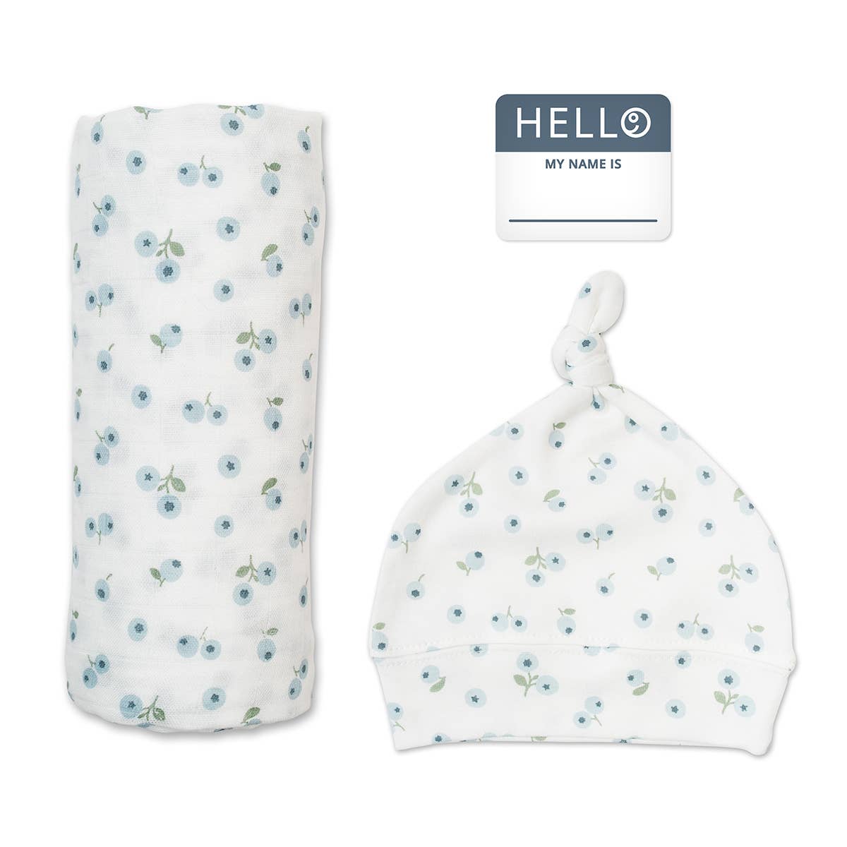 Hello World Blanket & Knotted Hat Set - Blueberries