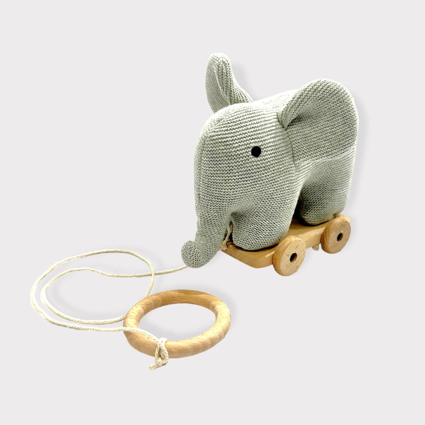 Stuffed Elephant Pull Cart Baby Toy - Organic Knit : Grey Heather / One Size