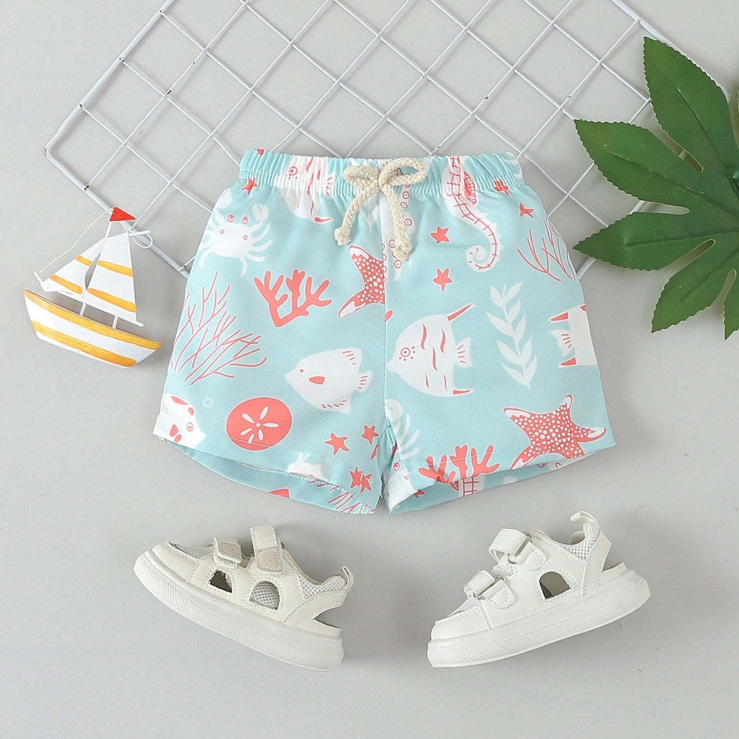 9M-4Y Toddler Boys Starfish Print Beach Shorts Wholesale Boys Clothing V3824031300090: Pattern 3 / 18-24months