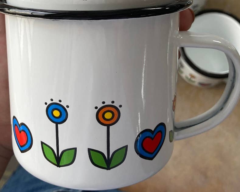 Folk Flower 12oz Enamel Mug: 12oz