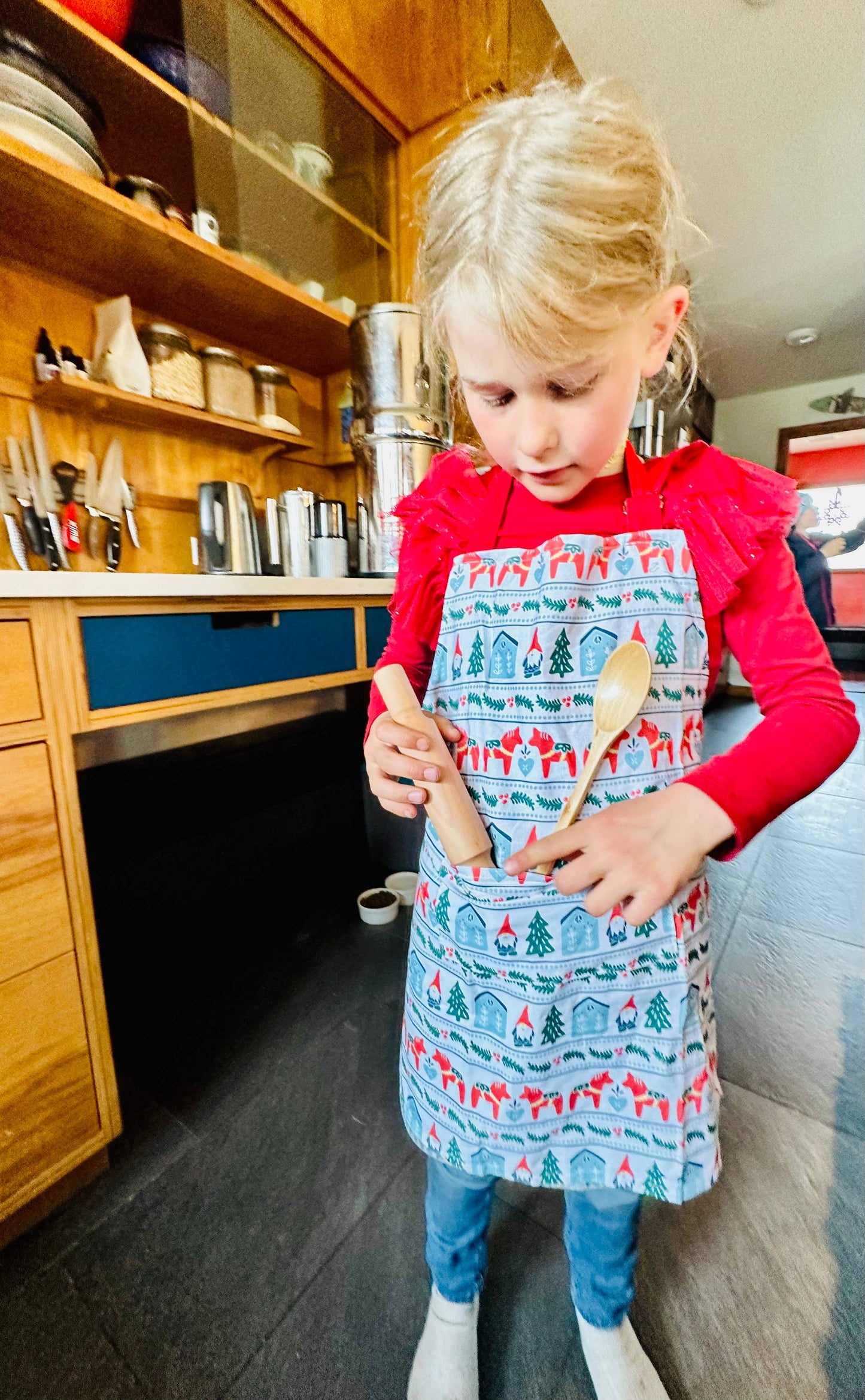Dala Horse and Gnome Cotton Children's Cooking Apron