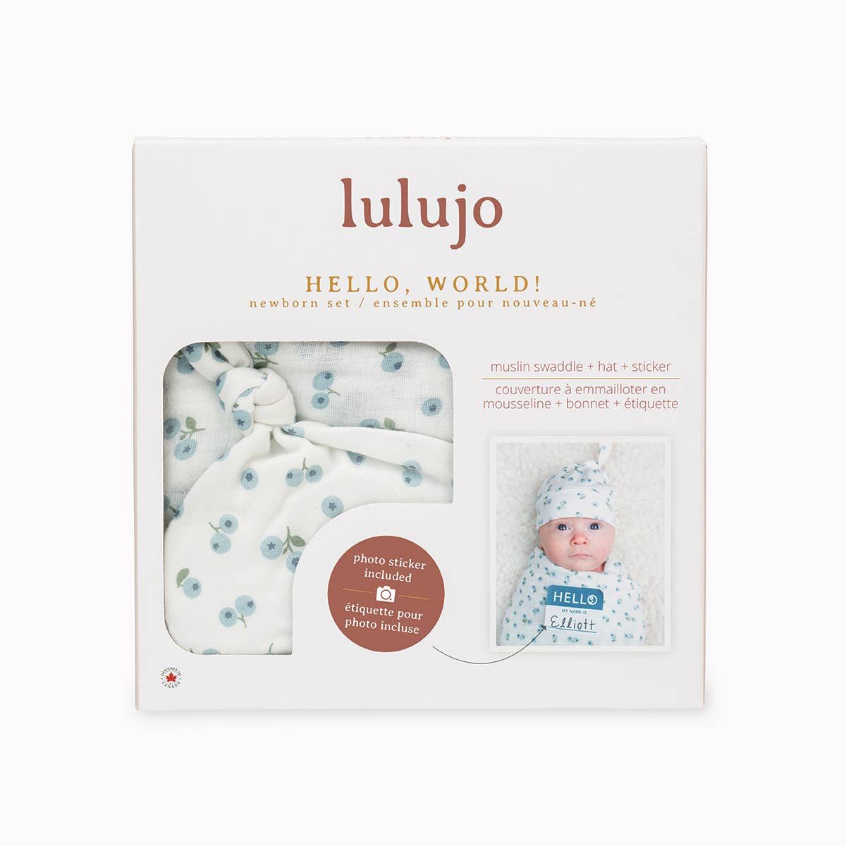 Hello World Blanket & Knotted Hat Set - Blueberries