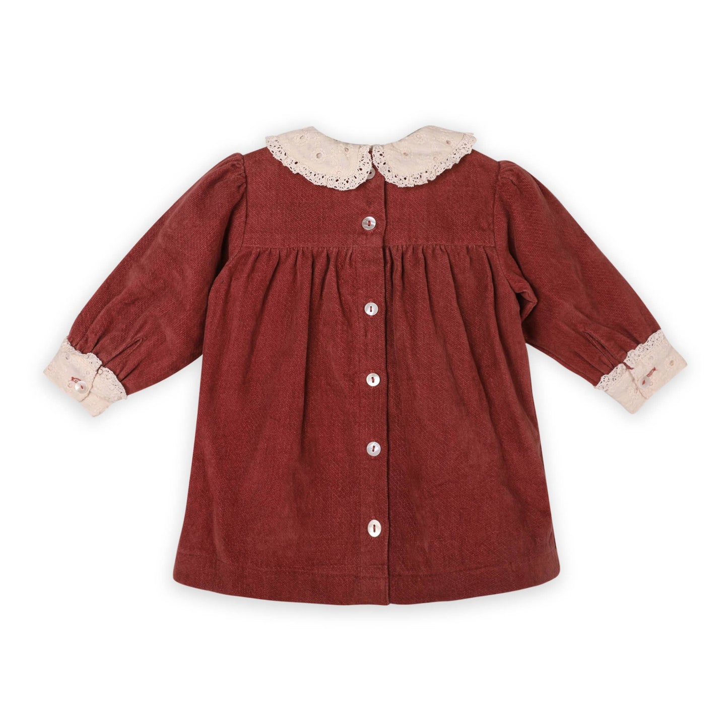 Lace Collar Velvet Baby Girl Dress & Bloomer Set (Organic): Apple Butter / 0-3M