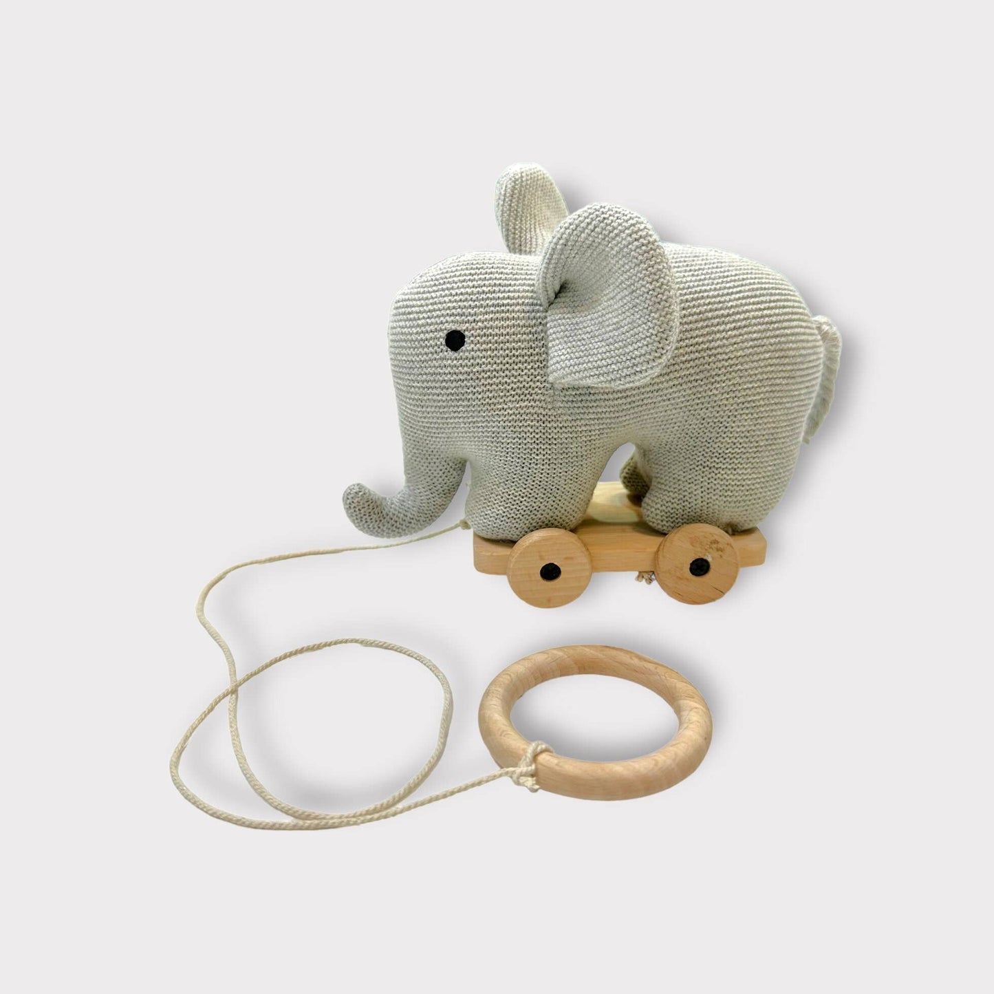 Stuffed Elephant Pull Cart Baby Toy - Organic Knit : Grey Heather / One Size