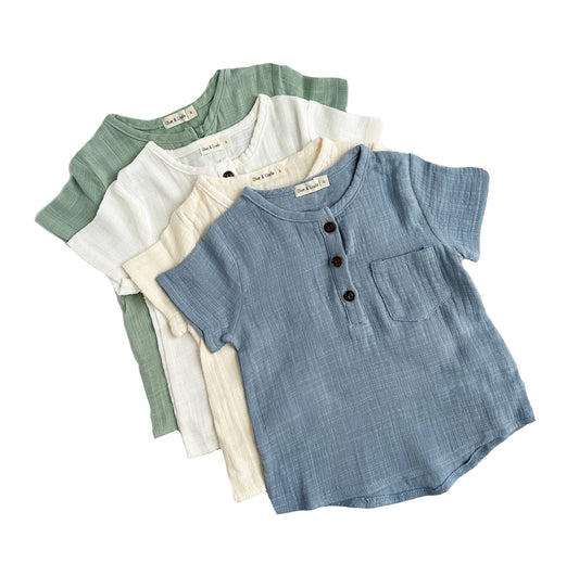 Boys dress shirt short sleeve Muslin Infant or kids | Arlo : White / 3-4T