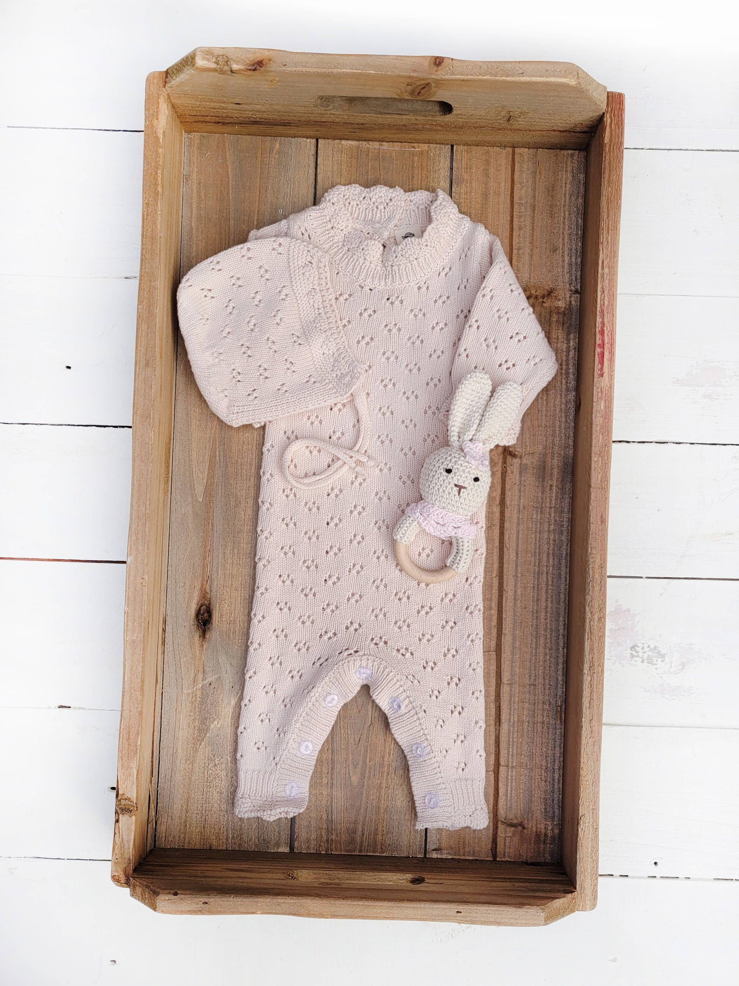 Grace Knitted Romper with Hat 2pc Set Apricot pink or Plum: Plum / 12-18m