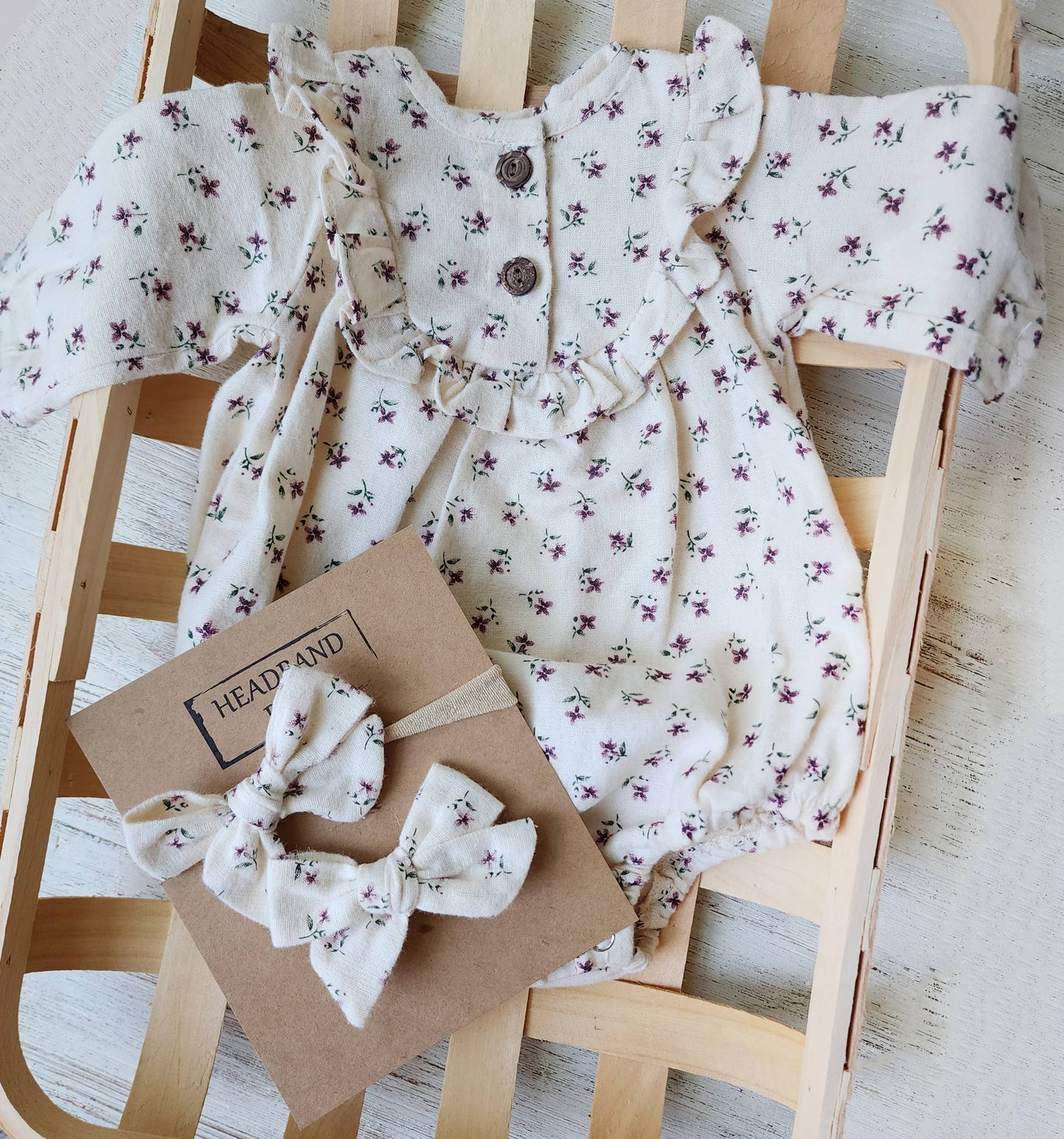 Baby Girl Soft Cotton Bubble Romper ruffle | Claudia + Bow: NB