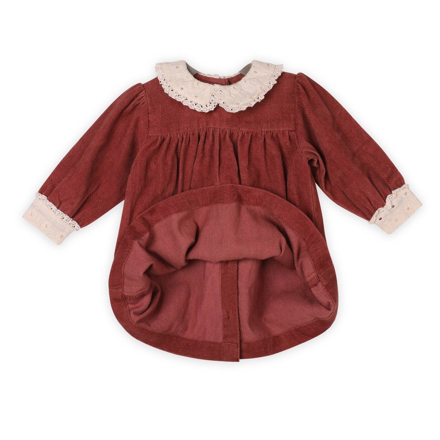 Lace Collar Velvet Baby Girl Dress & Bloomer Set (Organic): Apple Butter / 3-6M