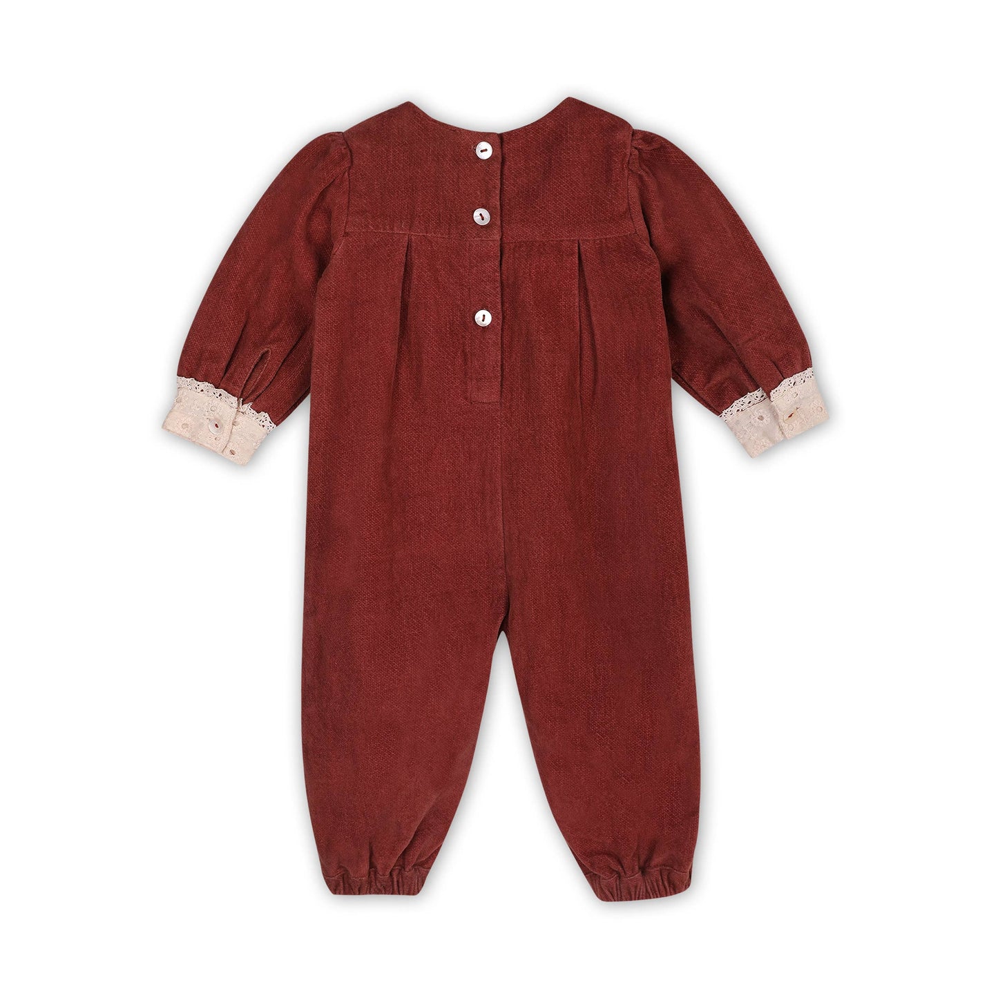 Lace Velvet Baby Girl Jumpsuit (Organic): Apple Butter / 3-6M