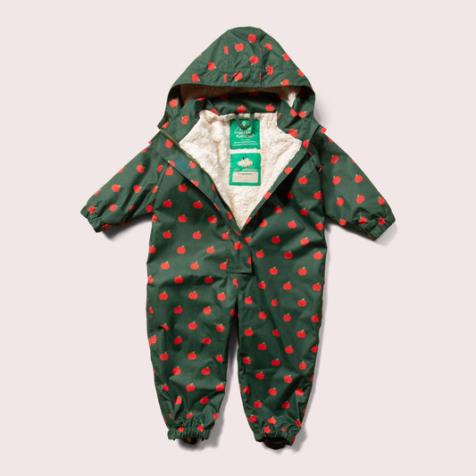 An Apple A Day Waterproof Recycled Winter Suit: Green Apple Repeat Print / 2-3y