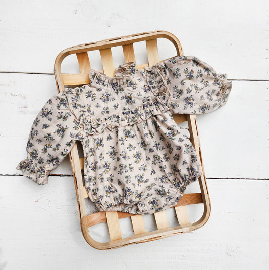 Baby Cotton bubble Romper Dressy sleeve Viola with Headbow: 6-12m