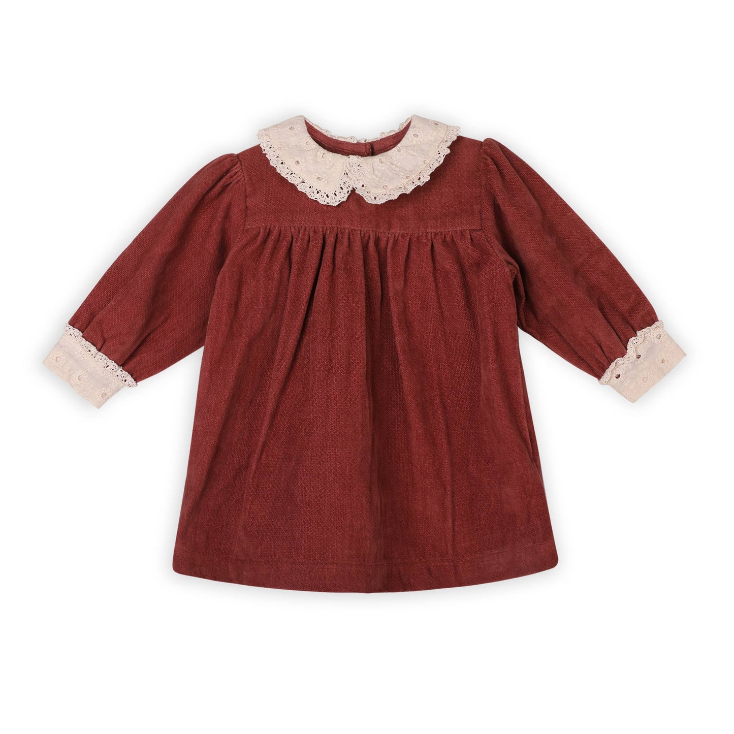 Lace Collar Velvet Baby Girl Dress & Bloomer Set (Organic): Apple Butter / 0-3M