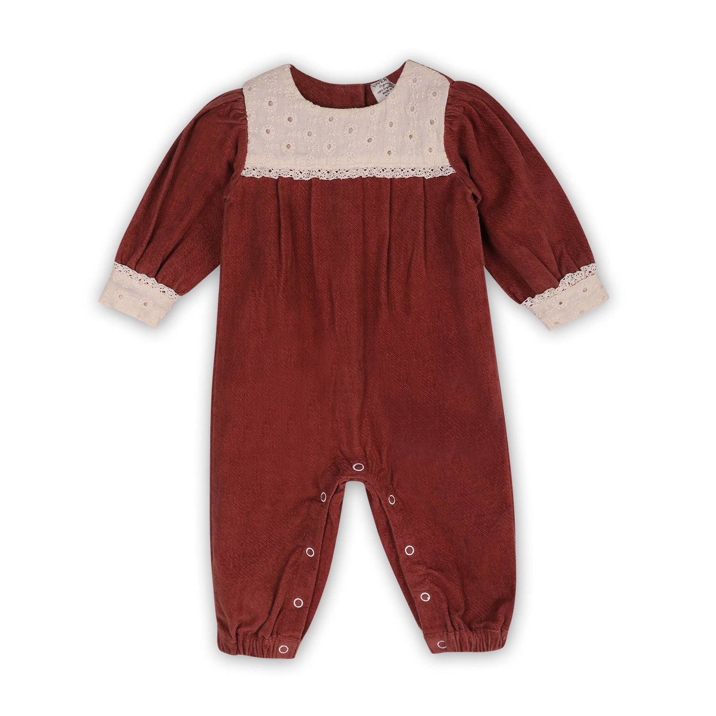 Lace Velvet Baby Girl Jumpsuit (Organic): Apple Butter / 3-6M