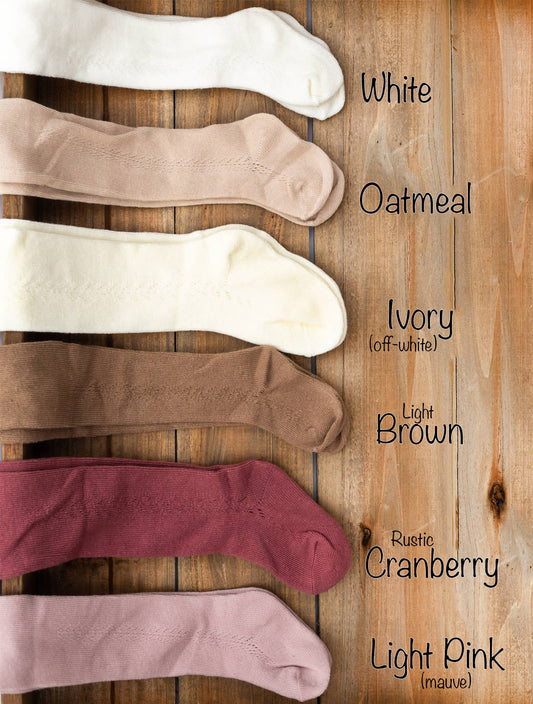 Baby Girl french tights Cotton Knit Lace stocking: Oatmeal / 6-18 months kids