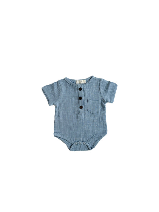 Boys dress shirt short sleeve Muslin Infant or kids | Arlo : Ocean blue / 3-4T