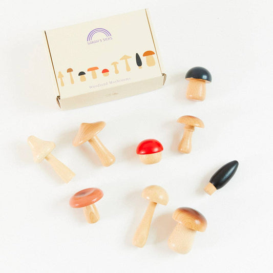 Handpainted Wooden Mushrooms Set of 9 Mushrooms