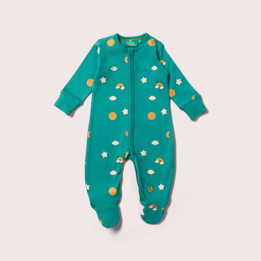 Turquoise Skies Zip Organic Babygrow: Turquoise Skies / 09-12m