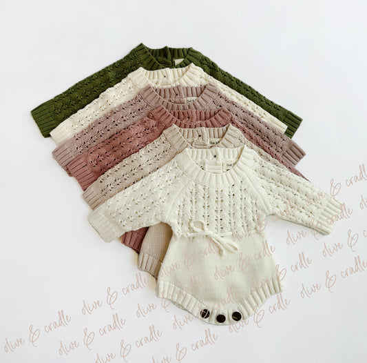 Zoya Cotton Sweater Romper Baby Outfit.: CREAM / 6-12M